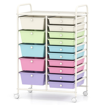 15-Drawer Utility Rolling Organizer Cart Multi-Use Storage-Purple - Icecream Multicolor