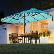 15 Feet Double-Sided Patio Umbrella with 48 LED Lights-Turquoise