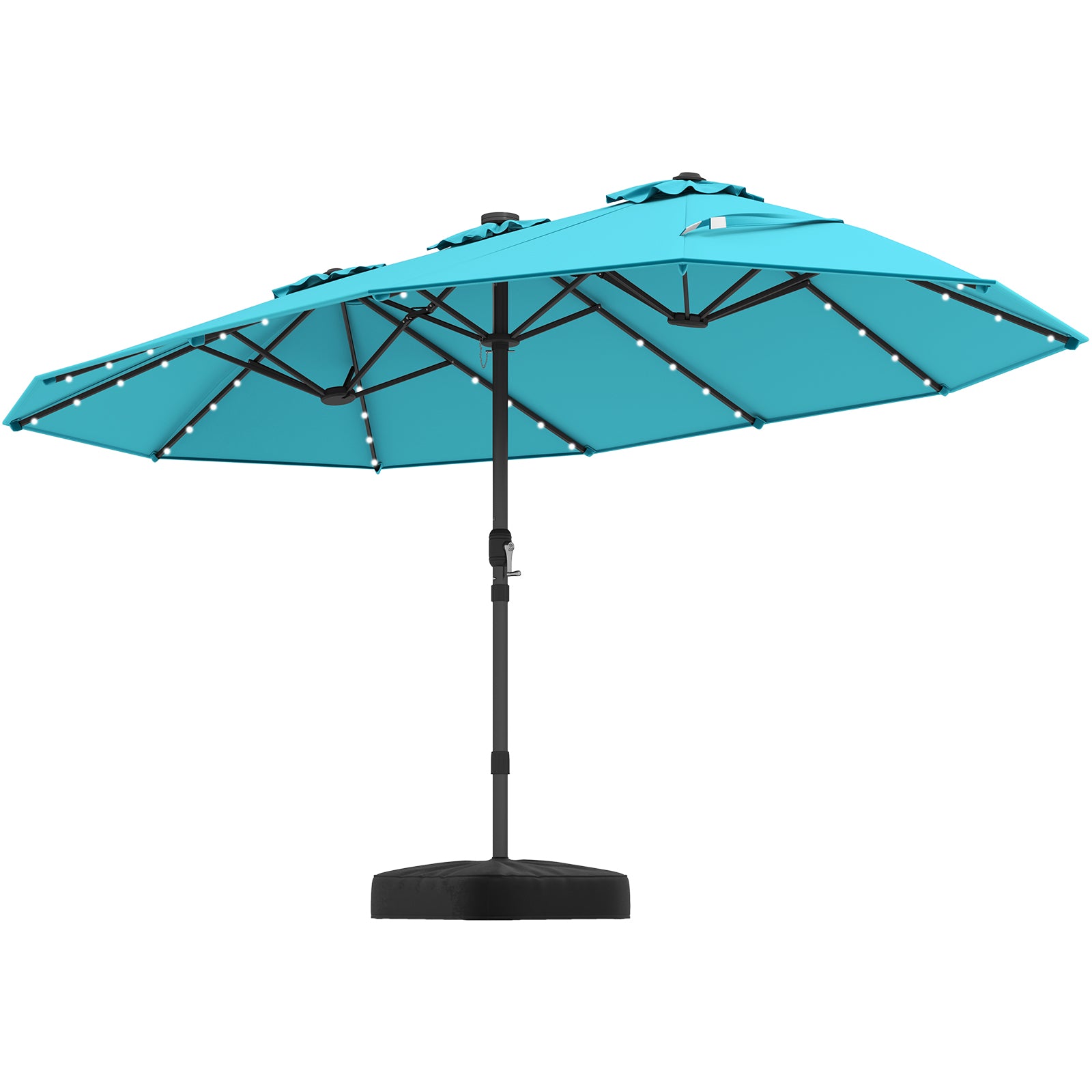 15 Feet Double-Sided Patio Umbrella with 48 LED Lights-Navy - Turquoise