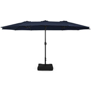 15 Feet Double-Sided Twin Patio Umbrella with Crank and Base-Navy