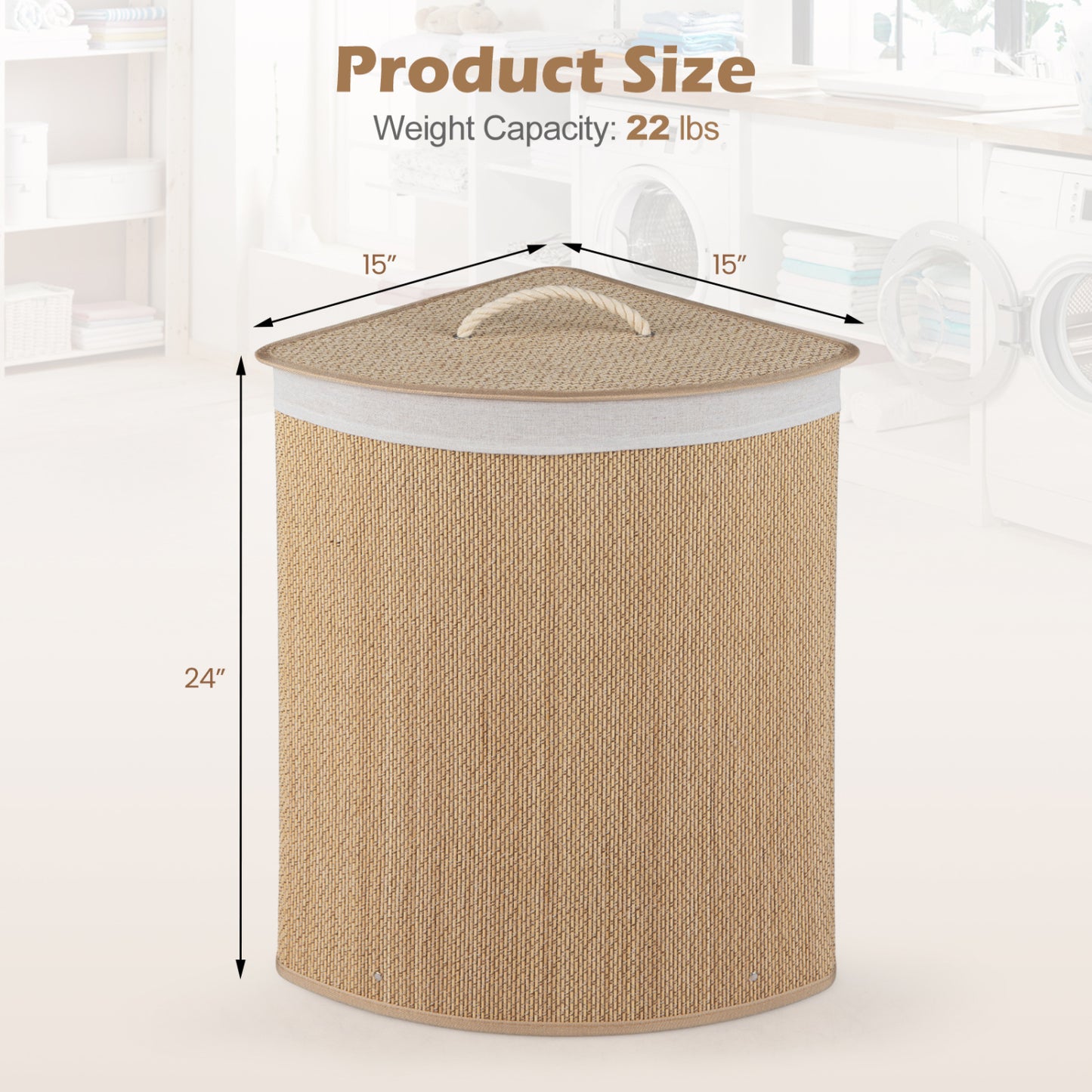 15 Gallon Bamboo Laundry Hamper with Removable Liner