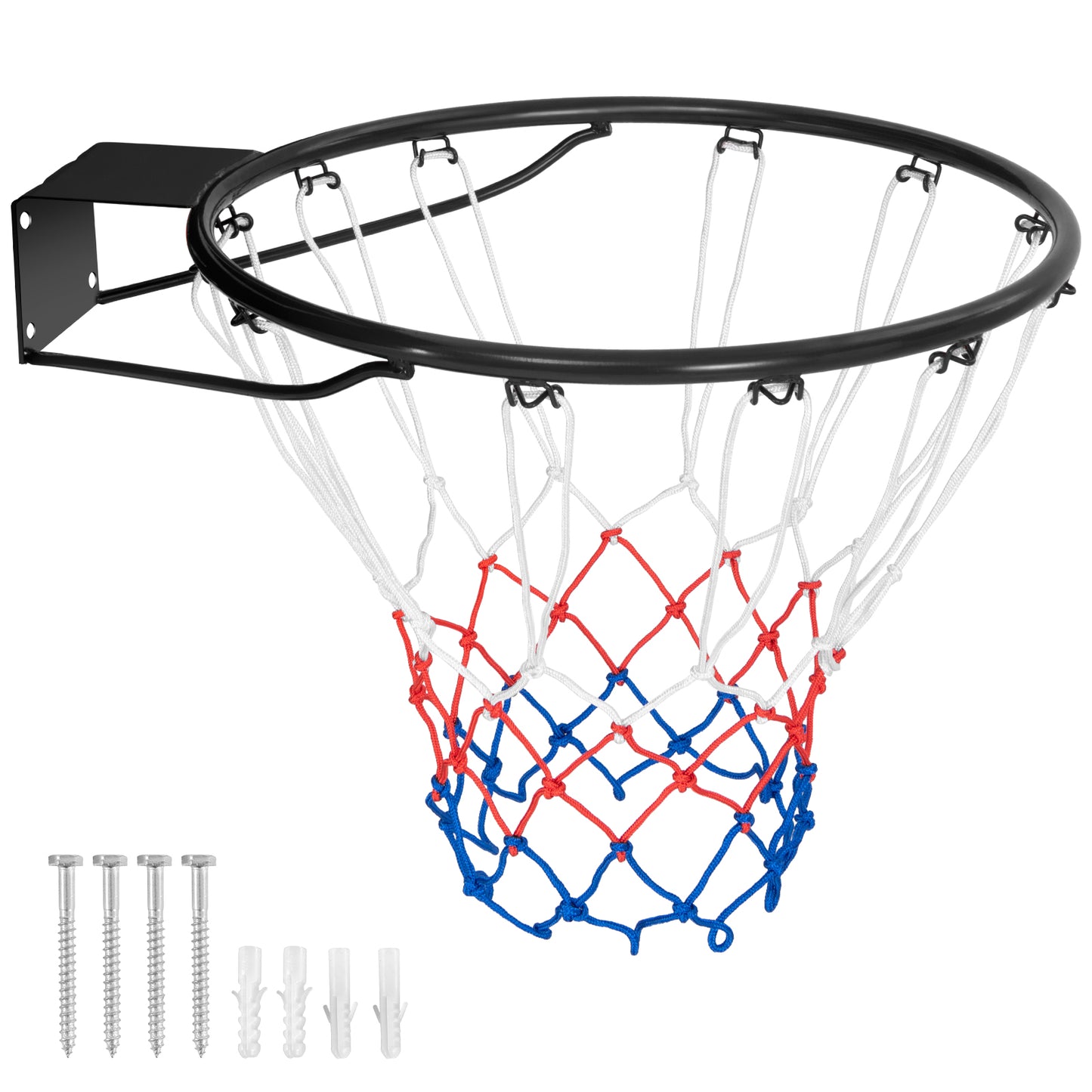15 Inch Basketball Rim Goal Replacement with All Weather Net and Mounting Hardware-Black - Black