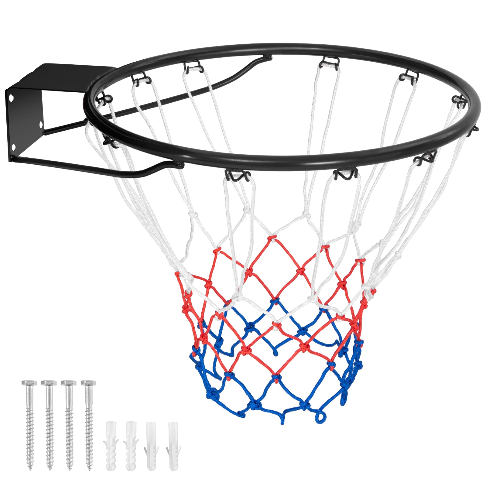 15 Inch Basketball Rim Goal Replacement with All Weather Net and Mounting Hardware-Black - Black