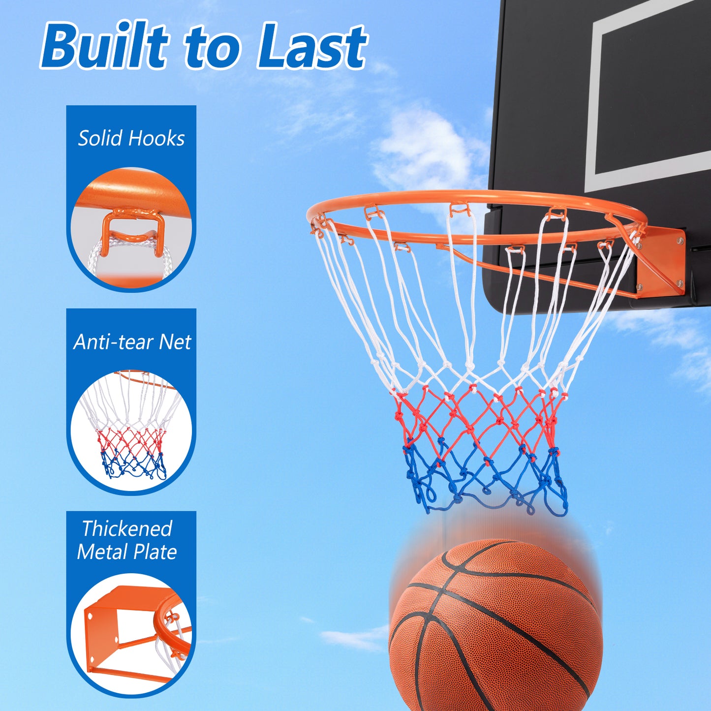 15 Inch Basketball Rim Goal Replacement with All Weather Net and Mounting Hardware