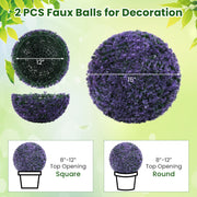 15 Inch Round Artificial Plant Boxwood Topiary Balls Set of 2 for Indoor Outdoor-Purple