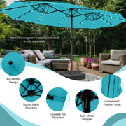 15 Feet Twin Patio Umbrella with 48 Solar LED Lights-Turquoise