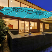 15 Feet Twin Patio Umbrella with 48 Solar LED Lights-Turquoise