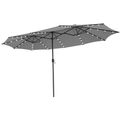 15 Feet Twin Patio Umbrella with 48 Solar LED Lights-Orange - Gray