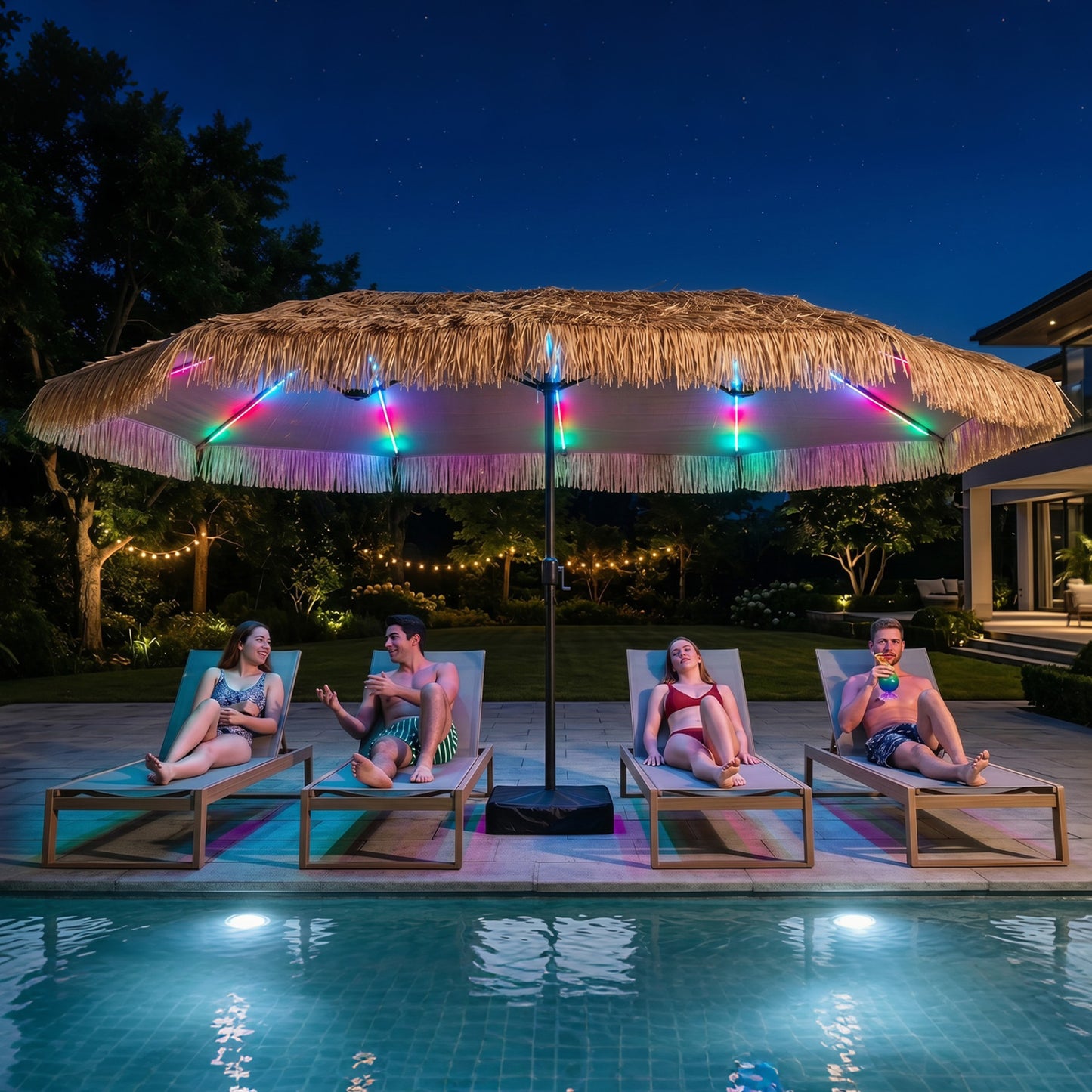 Double-Sided Patio Umbrella 15x9 ft with Solar LED Lights