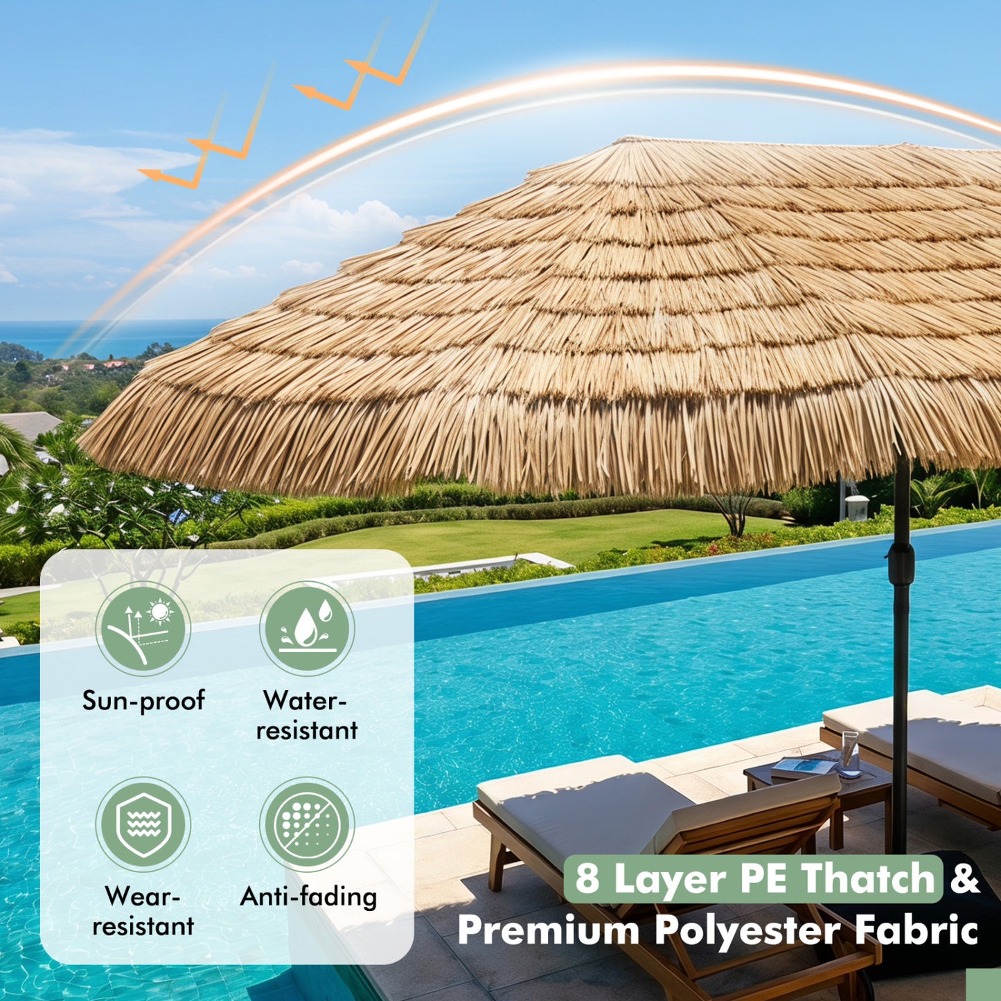 Double-Sided Patio Umbrella 15x9 ft with Solar LED Lights