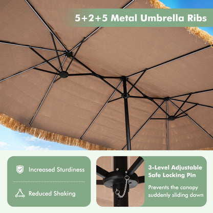 Double-Sided Patio Umbrella 15x9 ft with Solar LED Lights