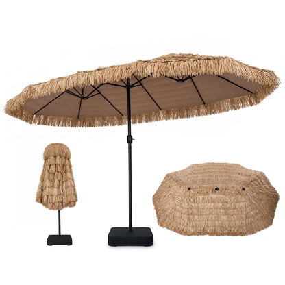 Double-Sided Patio Umbrella 15x9 ft with 144 Solar Lights