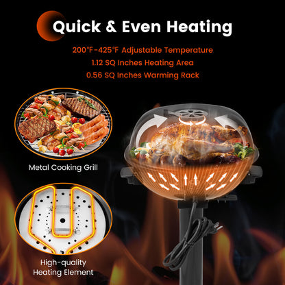 1600W Electric BBQ Grill with Removable Non