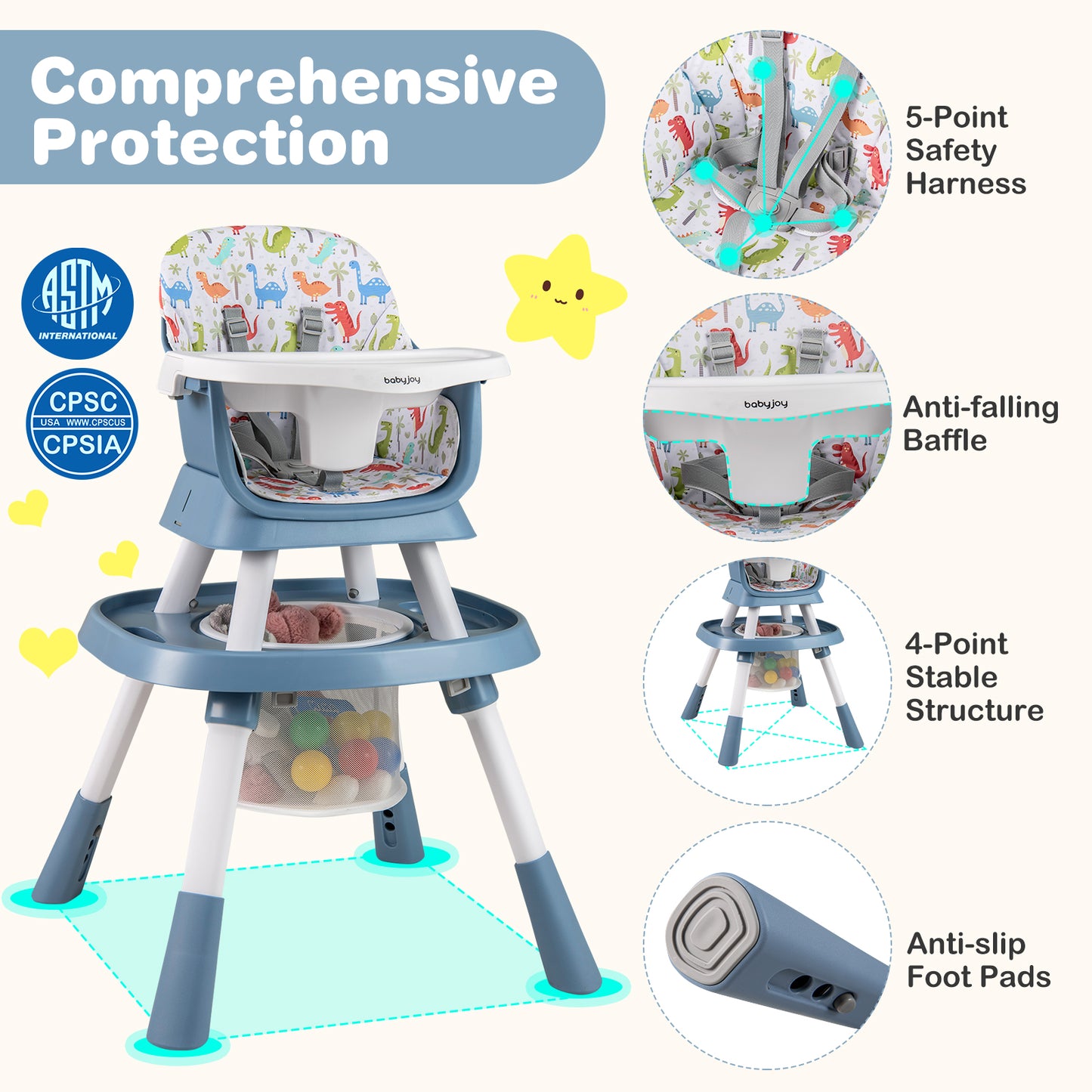 16-in-1 Baby High Chair with Activity Center and Booster Seat for Babies and Toddlers-Celadon