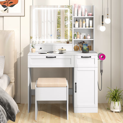 Vanity Set with Mirror and 3 Lighting Modes and Adjustable Brightness-White