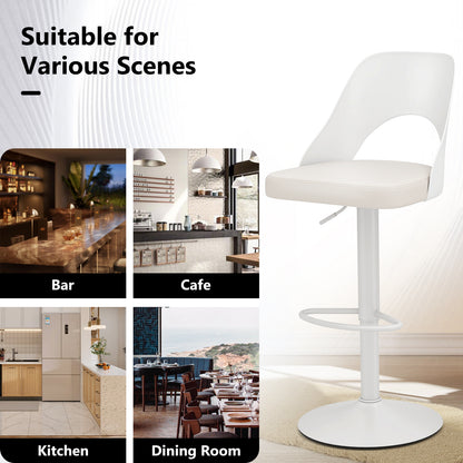 Bar Stools Set of 2 with Enlarged PU Leather Seat and Footrest-White