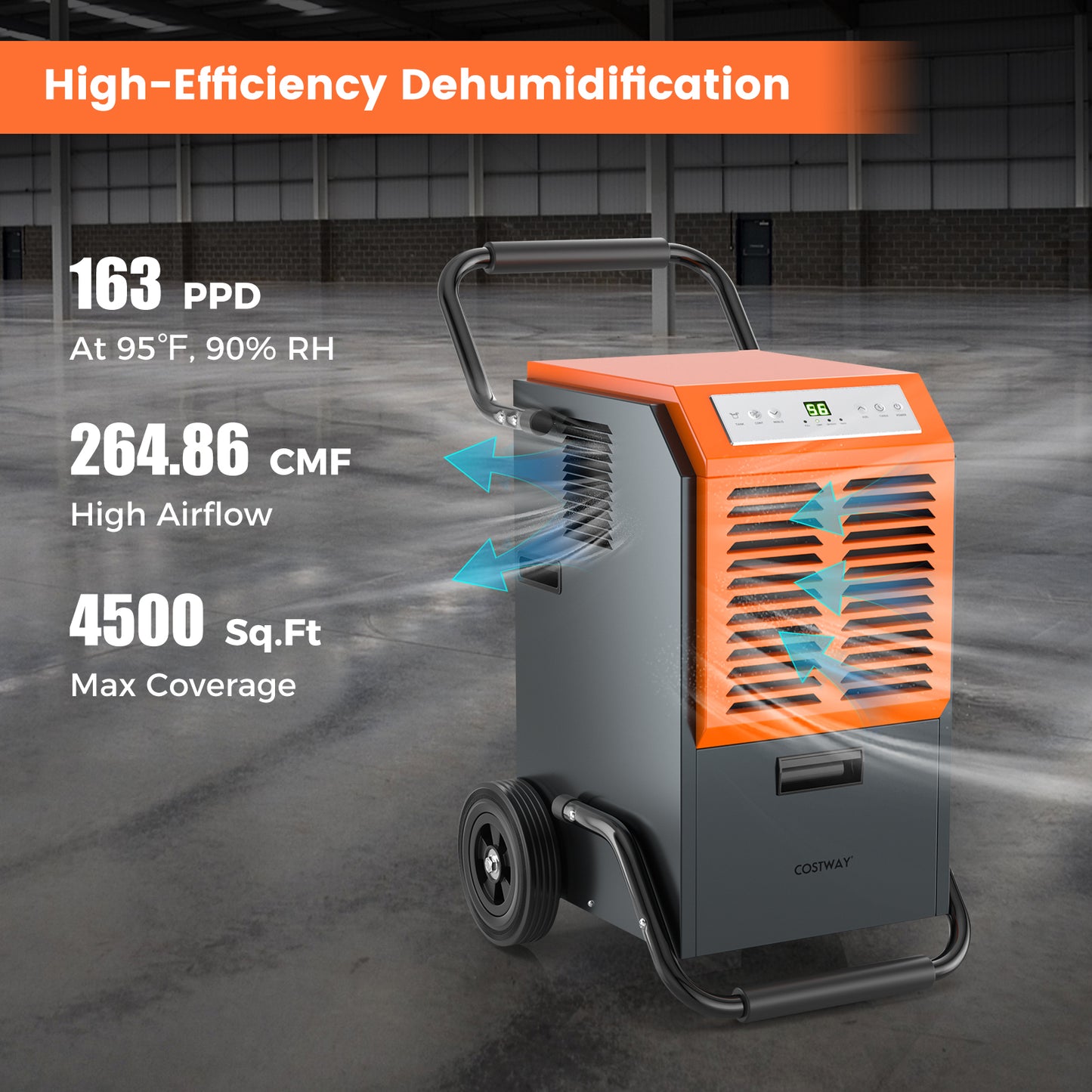 163 Pints Commercial Dehumidifier with Drain Hose and 24H Timer-Gray