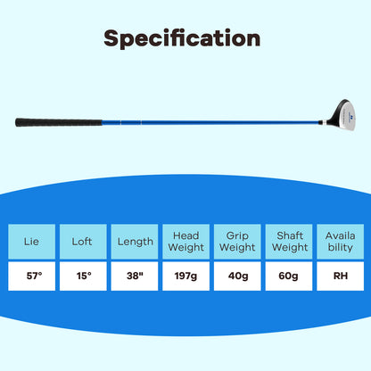 38 Inch 165CC Junior #3 Fairway Wood Golf Club with Fiberglass Shaft for Kids Ages 11-14