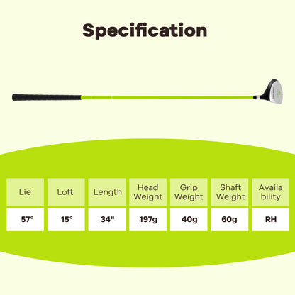 34 Inch 165CC Junior #3 Fairway Wood Golf Club with Fiberglass Shaft for Kids Ages 8-10