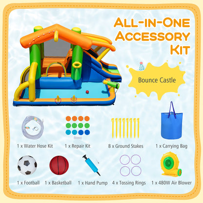 8-in-1 Jumping Castle with Slide and 480W Blower
