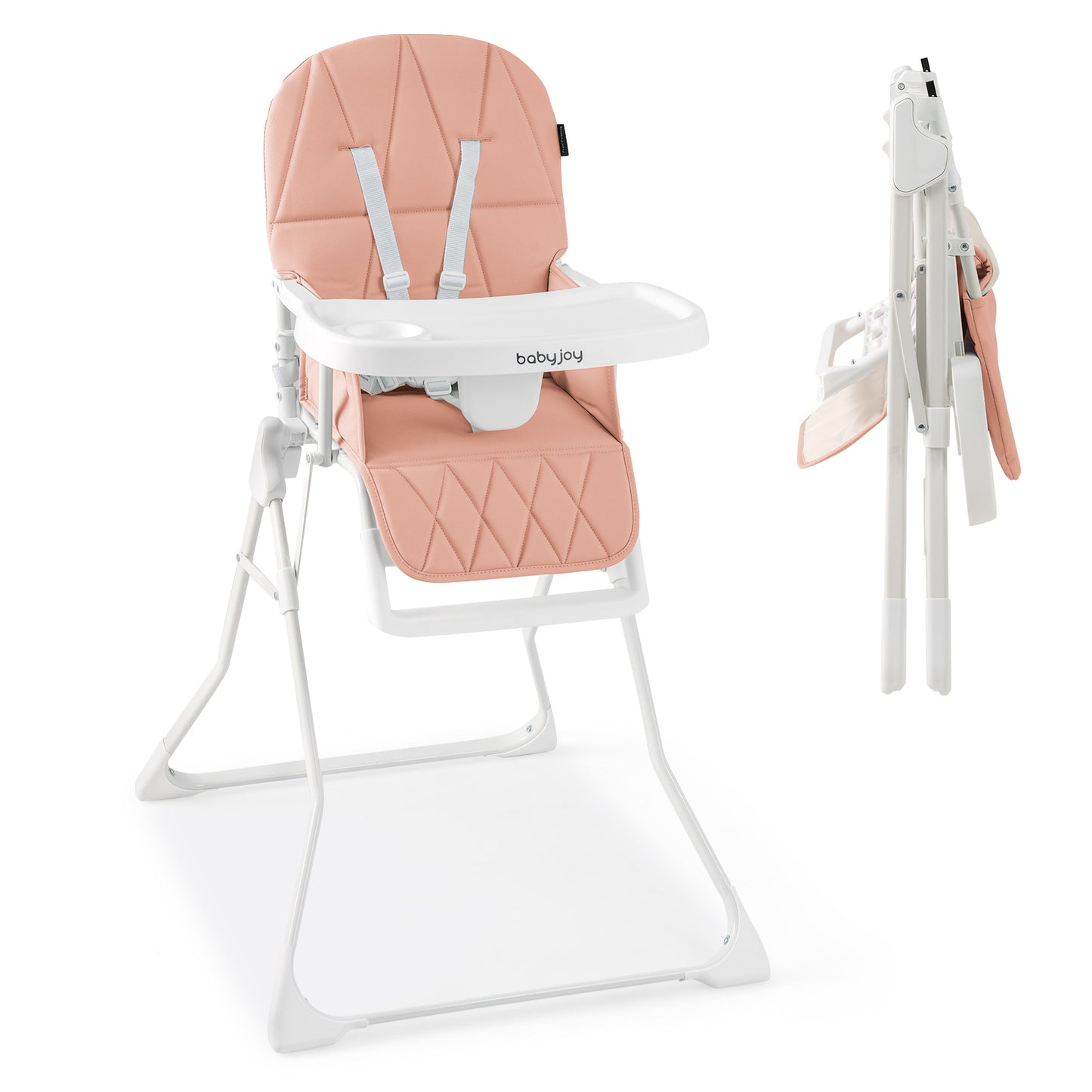 Easy Clean Compact Highchair with Removable Adjustable Tray and PU Seat Cushion-Green - Pink
