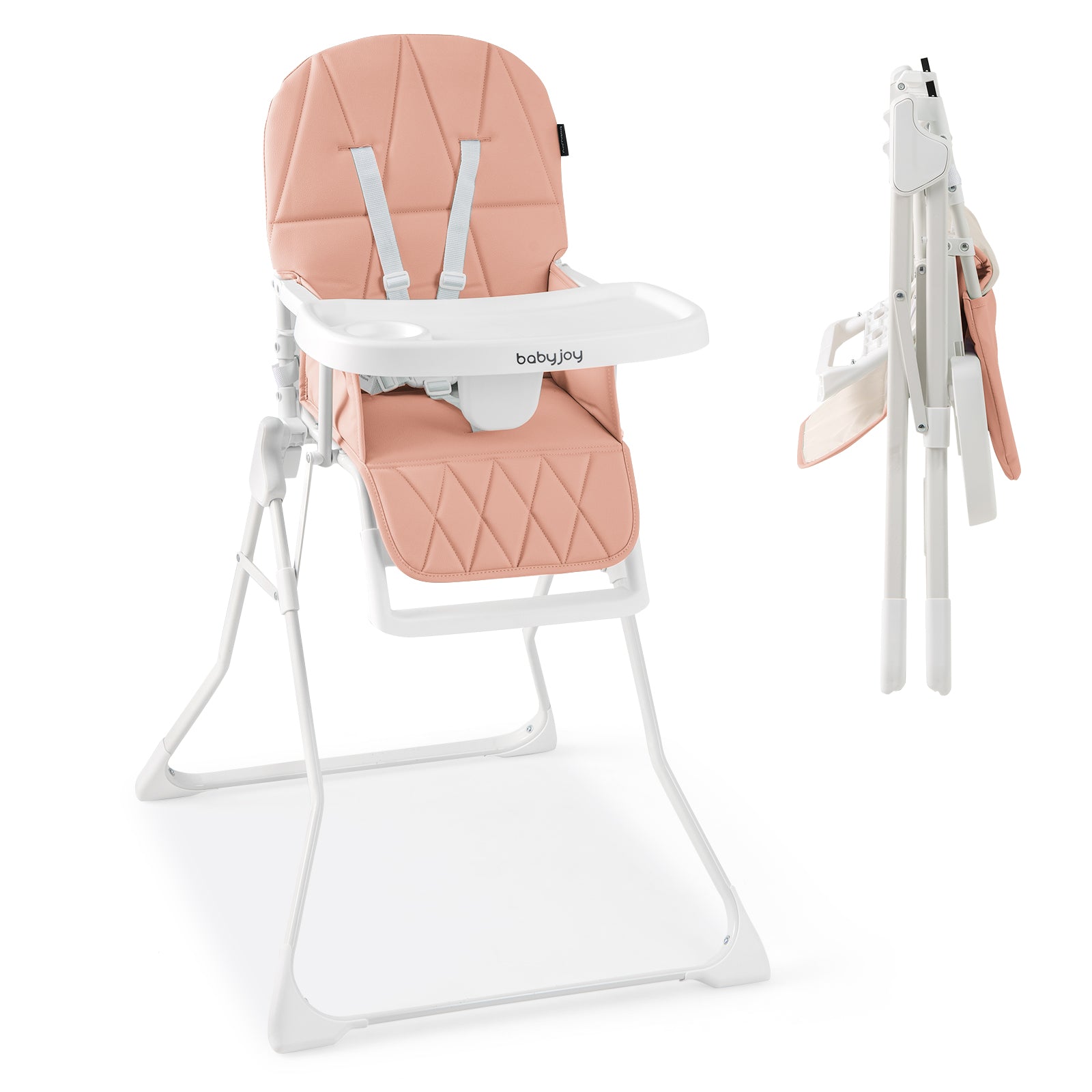 Easy Clean Compact Highchair with Removable Adjustable Tray and PU Seat Cushion-Green - Pink