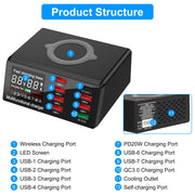 100W USB Charger Hub 8-Port USB Charging Station with LCD Display