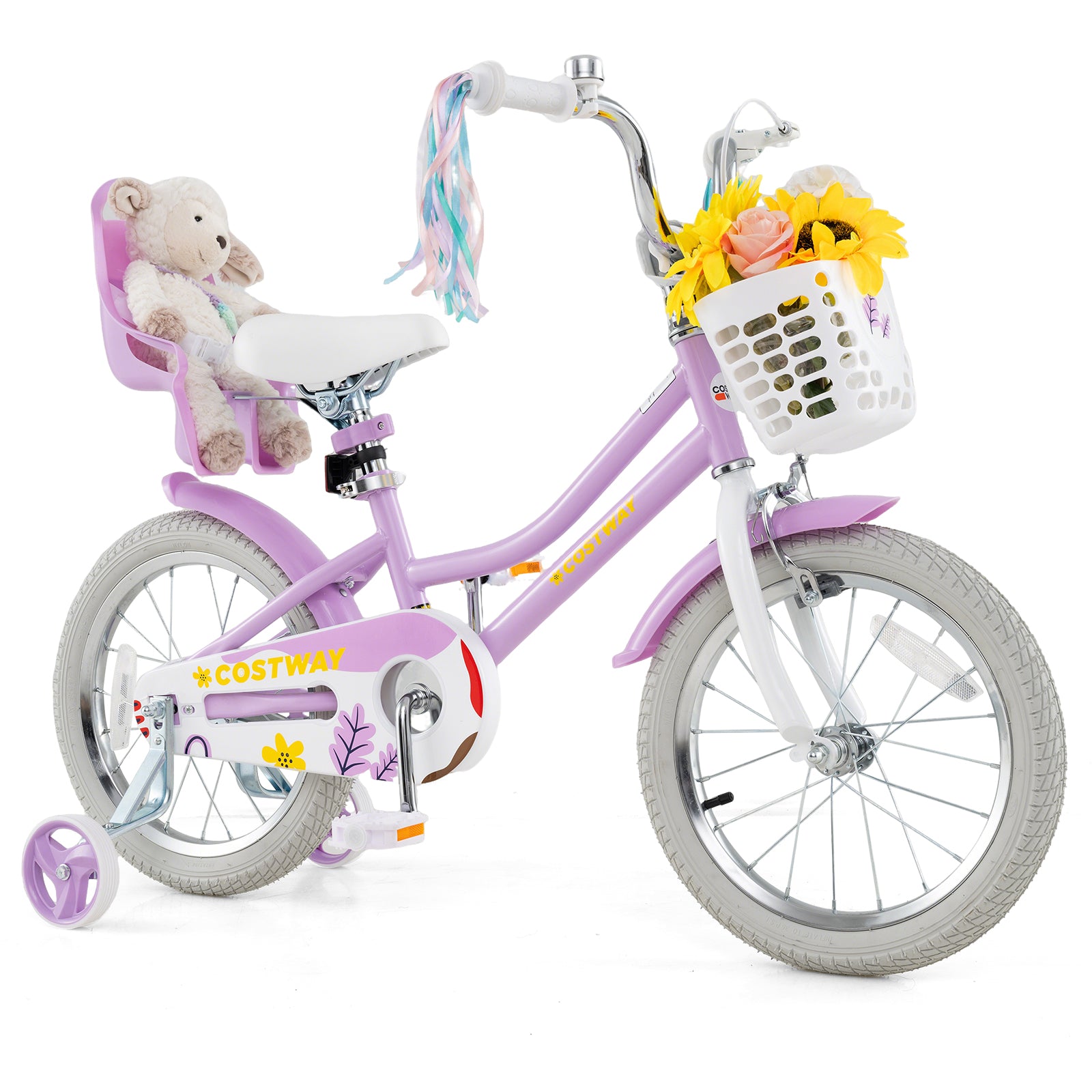 18 Inch Girls Bike Kids Bicycle with Doll Seat and Streamers for Children 4-8 Years Old - 7 Years Old