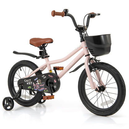 18 Inches Kids Bike with Basket and Adjustable Handlebar for 4-8 Years Old - 7 Years Old