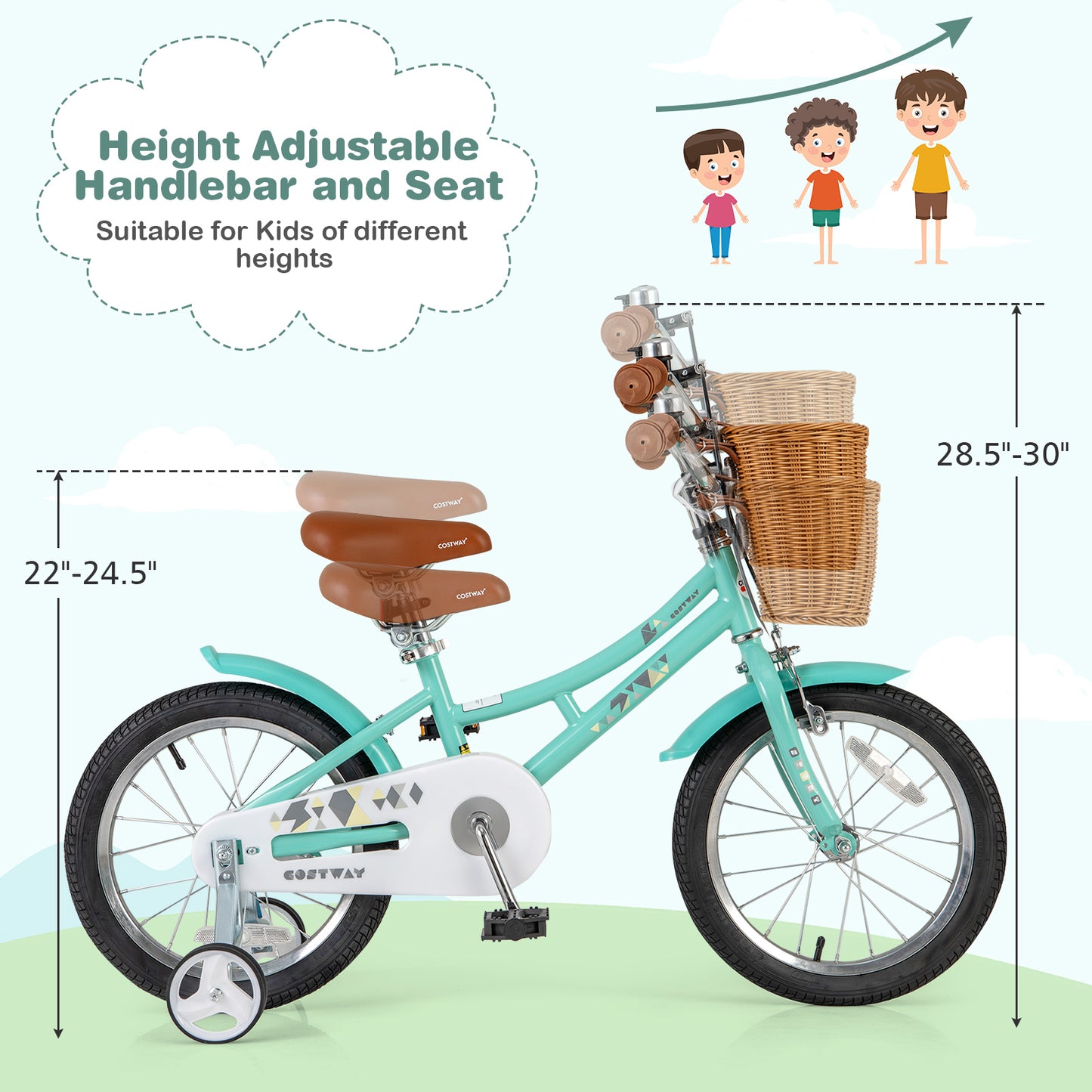 18 Inch Kids Bike Bicycle with Training Wheels and 2 Brake System Ages 4-8 Years Old-18 inches