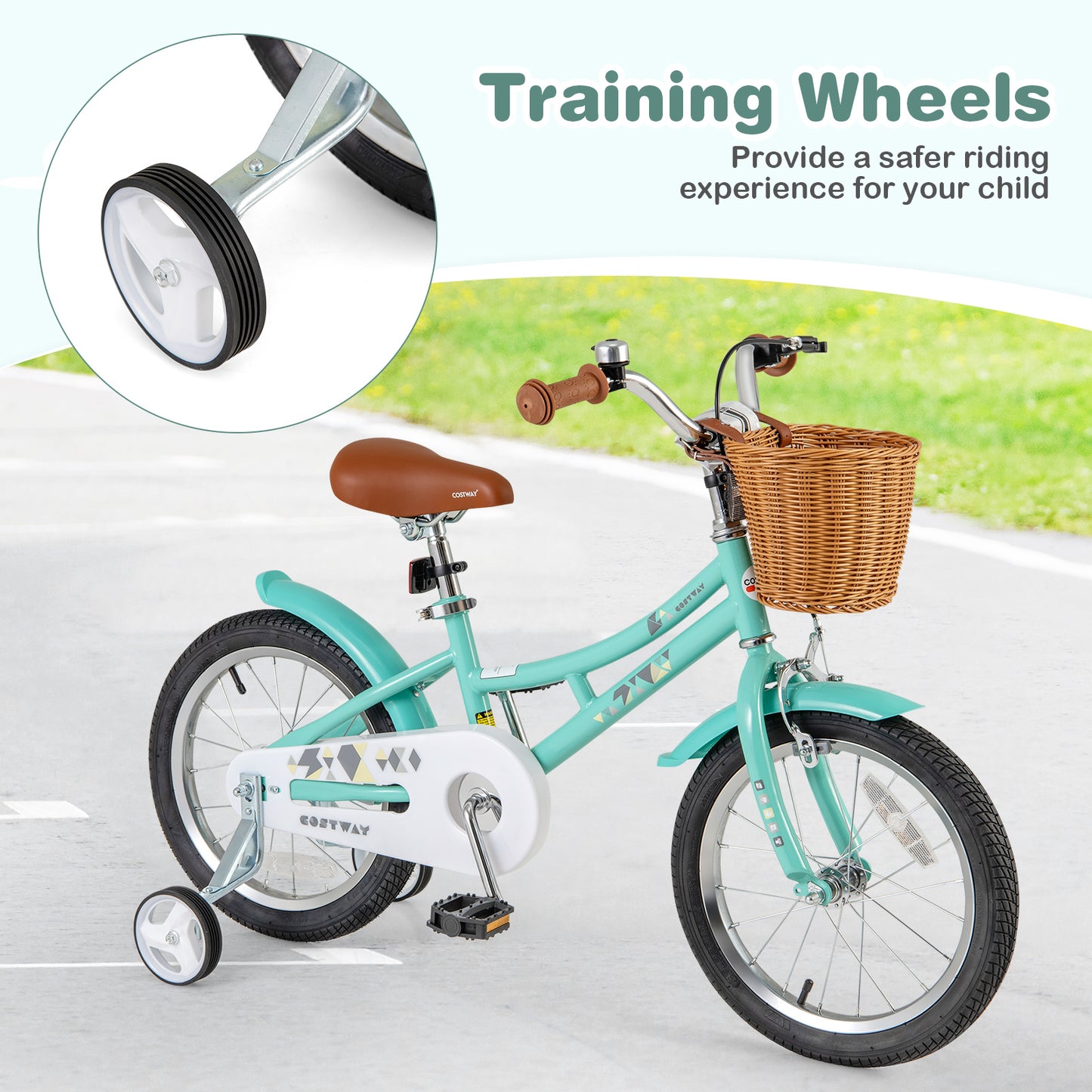 18 Inch Kids Bike Bicycle with Training Wheels and 2 Brake System Ages 4-8 Years Old-18 inches