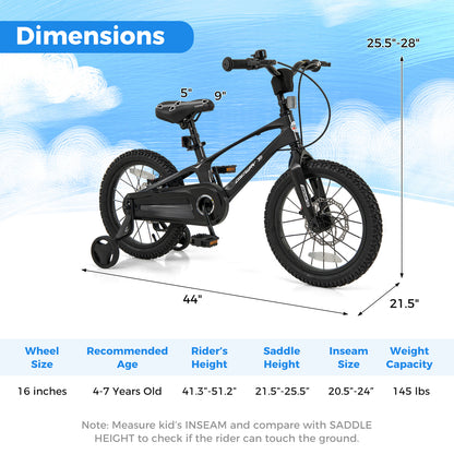 16 Inch Kids Bike Lightweight with 2 Removable Training Wheels for Aged 4-7-16 inches
