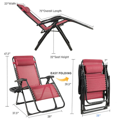 Oversize Lounge Chair with Cup Holder of Heavy Duty for outdoor-Black - Dark Red