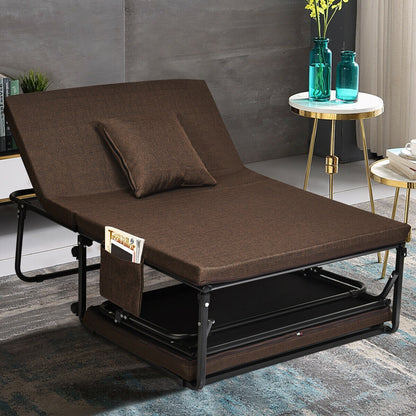 Folding Guest Sleeper Bed w/6 Position Adjustment-Brown