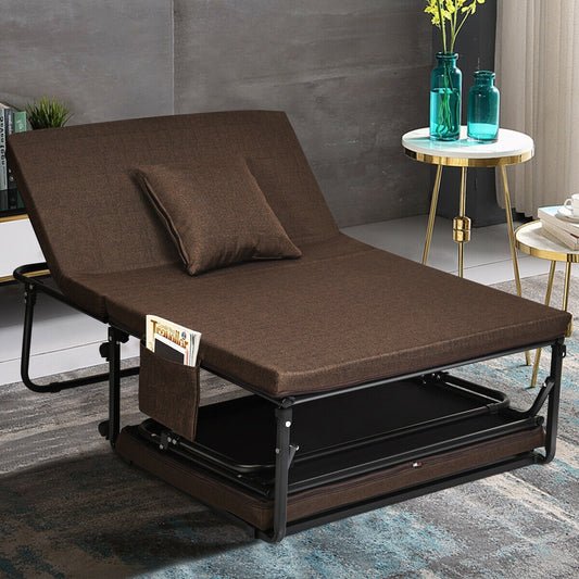 Folding Guest Sleeper Bed w/6 Position Adjustment-Brown