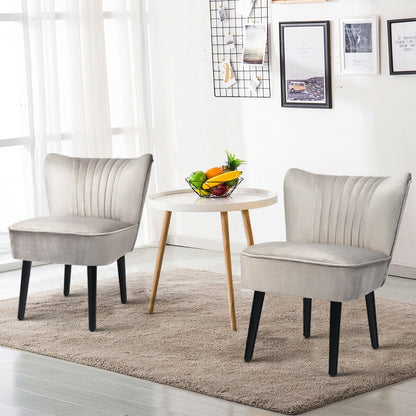 Set of 2 Upholstered Modern Leisure Club Chairs with Solid Wood Legs-Brown