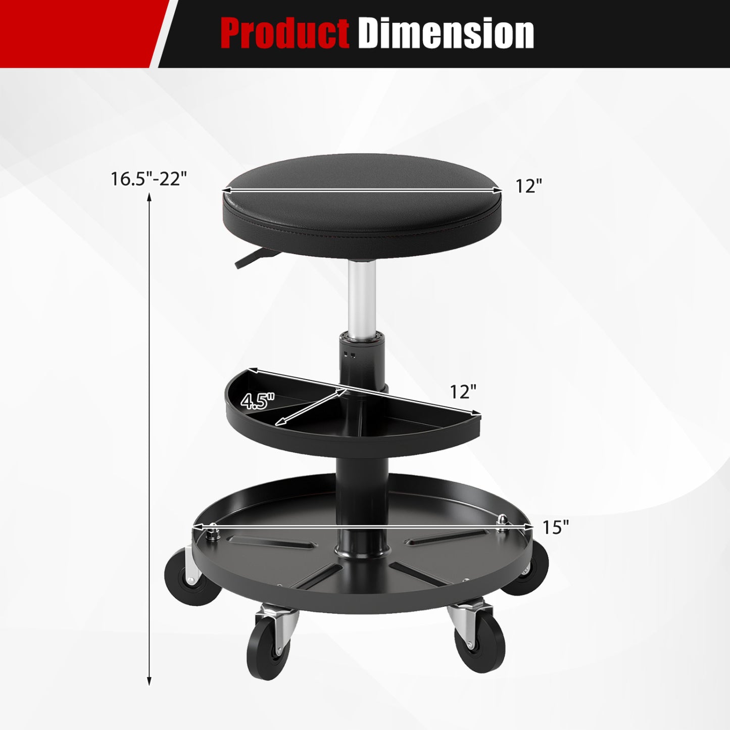 Adjustable Rolling Mechanic Stool with Tool Trays
