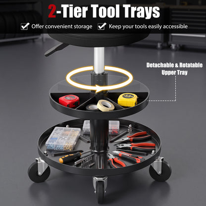 Adjustable Rolling Mechanic Stool with Tool Trays