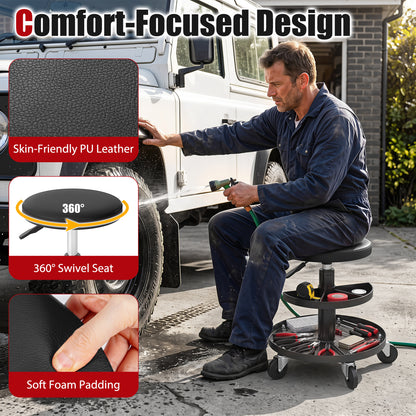 Adjustable Rolling Mechanic Stool with Tool Trays
