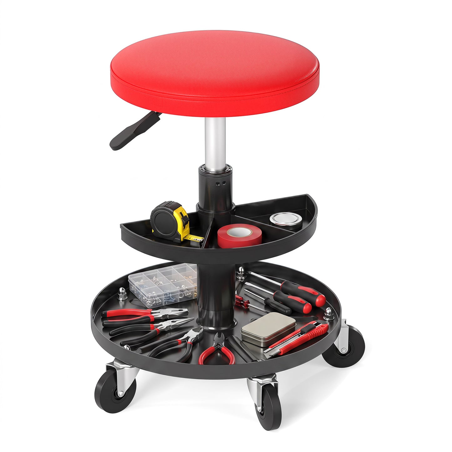 Adjustable Rolling Mechanic Stool with Tool Trays