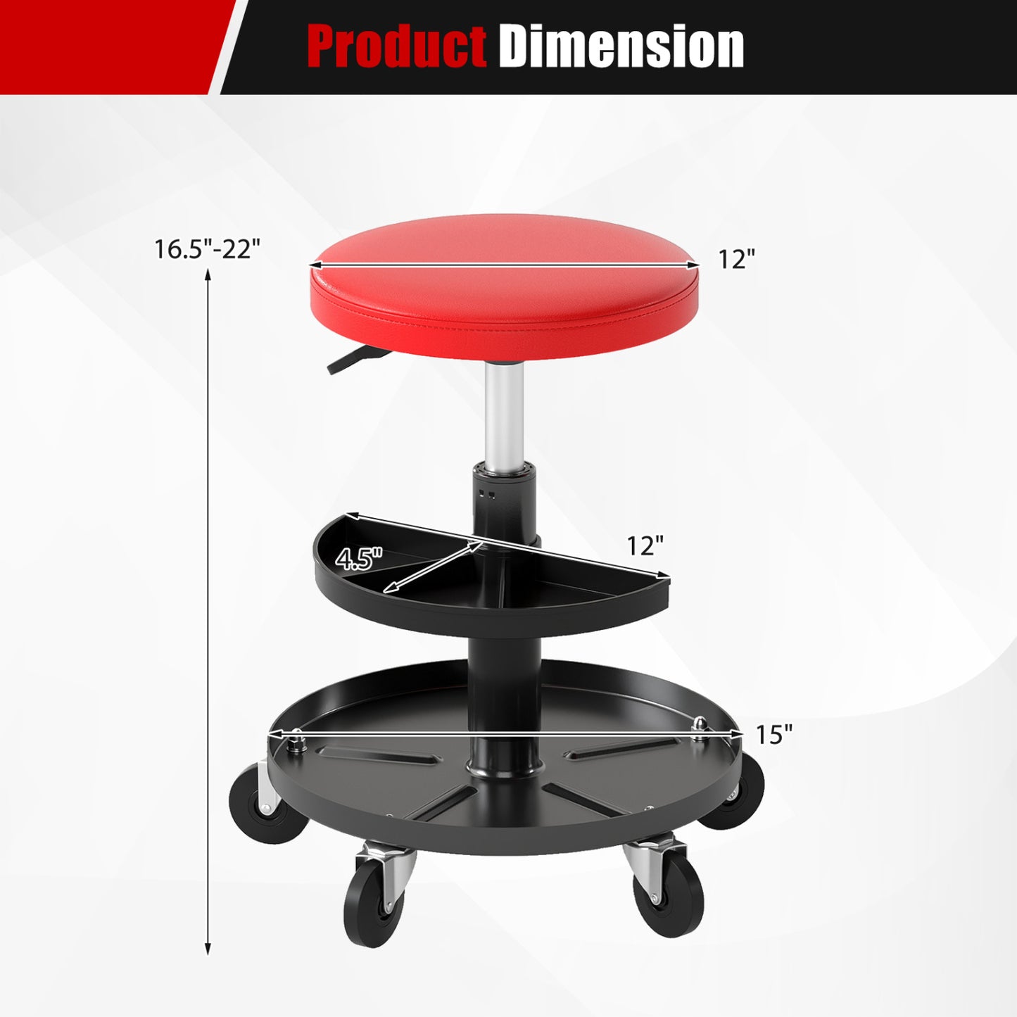 Adjustable Rolling Mechanic Stool with Tool Trays