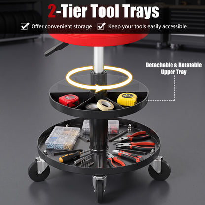 Adjustable Rolling Mechanic Stool with Tool Trays