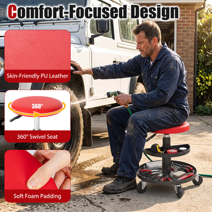 Adjustable Rolling Mechanic Stool with Tool Trays