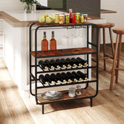 16 Bottle Wine Rack with 5-Tier Wine Shelf and Glass Holders for Kitchen Bar-Rustic Brown
