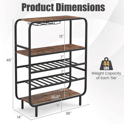 16 Bottle Wine Rack with 5-Tier Wine Shelf and Glass Holders for Kitchen Bar-Rustic Brown