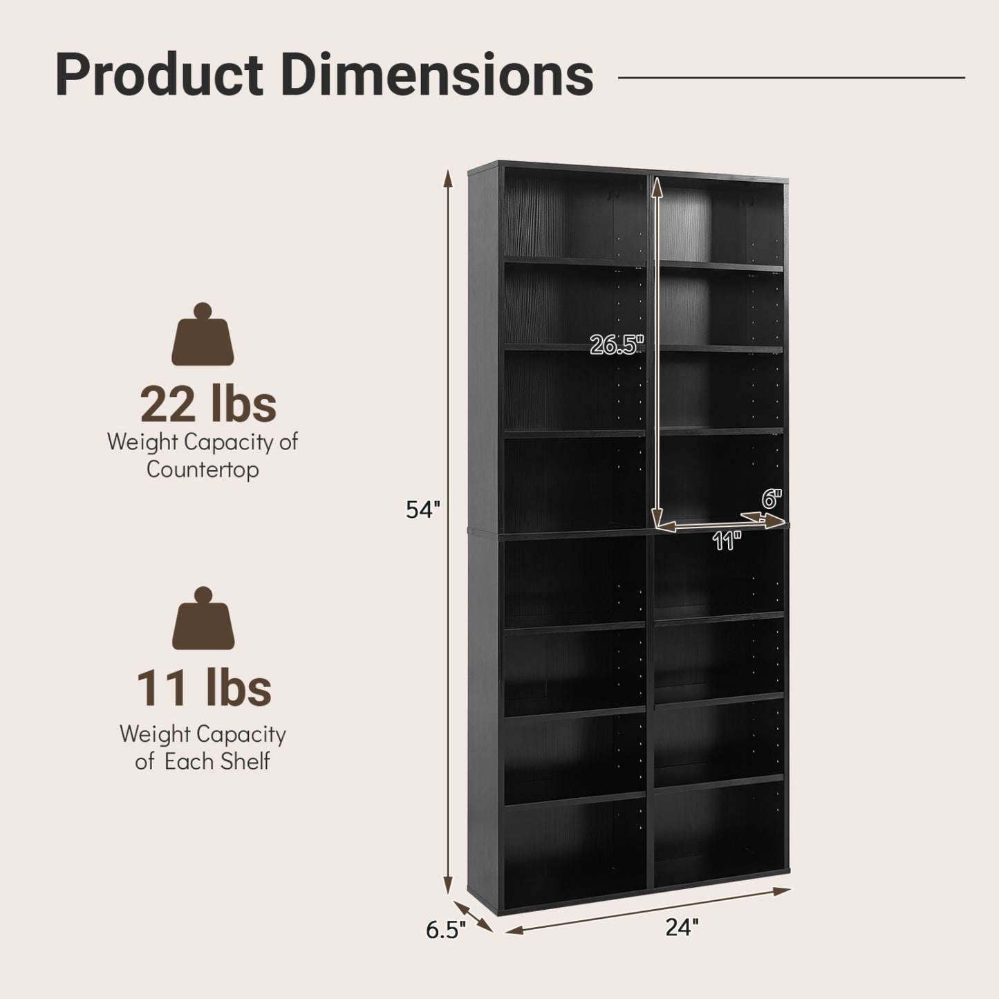 16 Compartment CD Storage Unit with Adjustable Shelves 54"