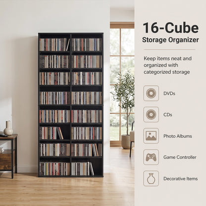 16 Compartment CD Storage Unit with Adjustable Shelves 54"