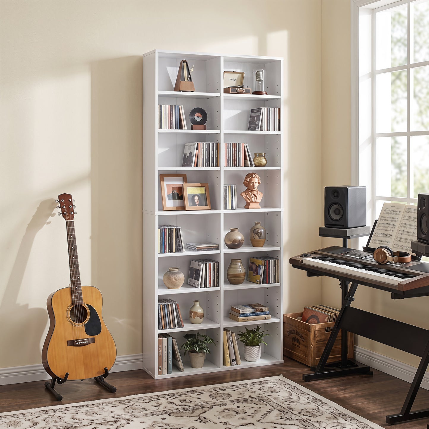 16 Compartment CD Storage Unit with Adjustable Shelves 54"