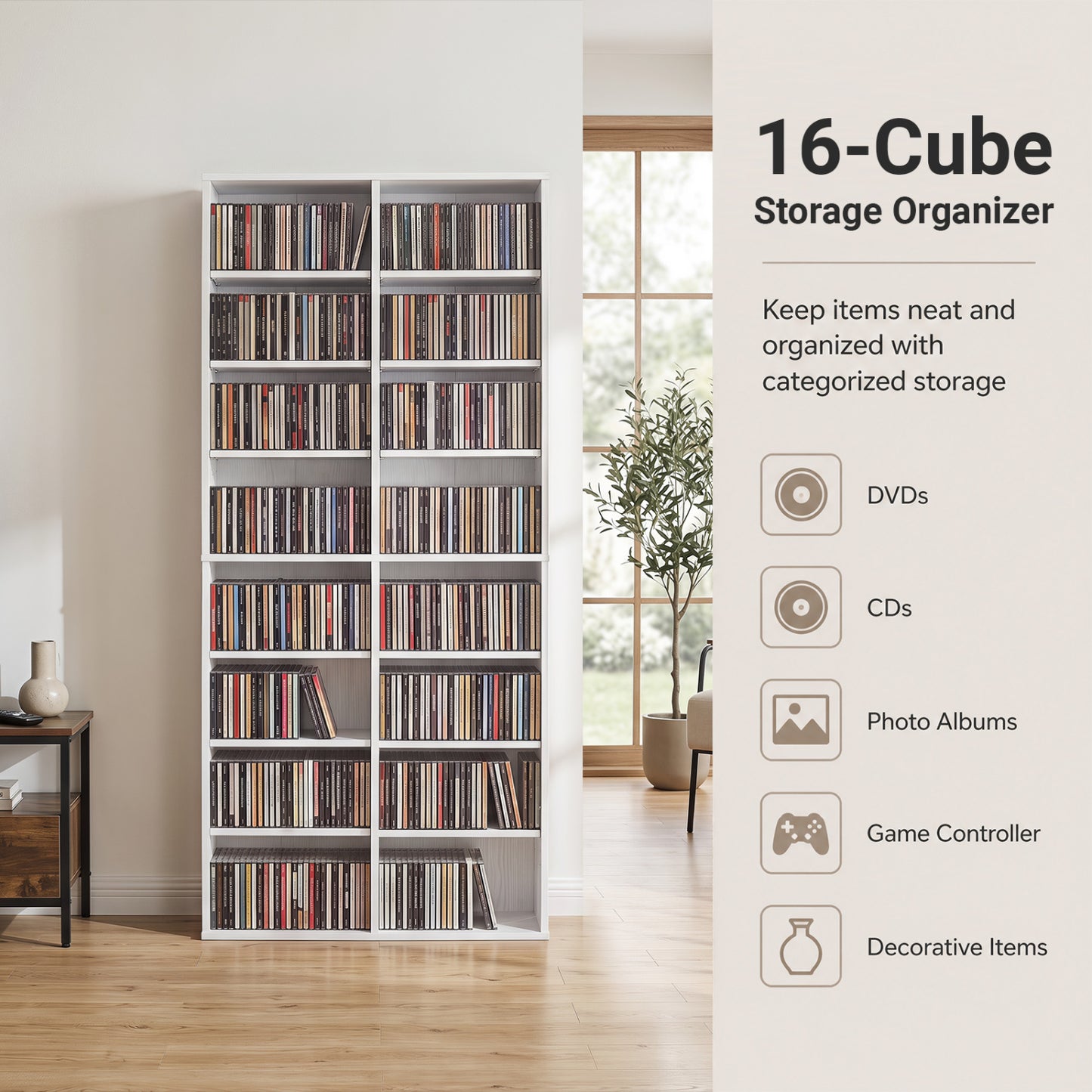 16 Compartment CD Storage Unit with Adjustable Shelves 54"