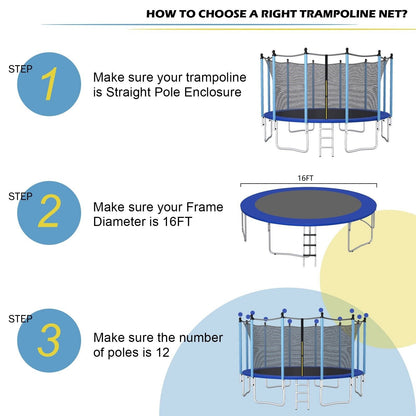 15/16 Feet Trampoline Replacement Safety Net with Adjustable Straps